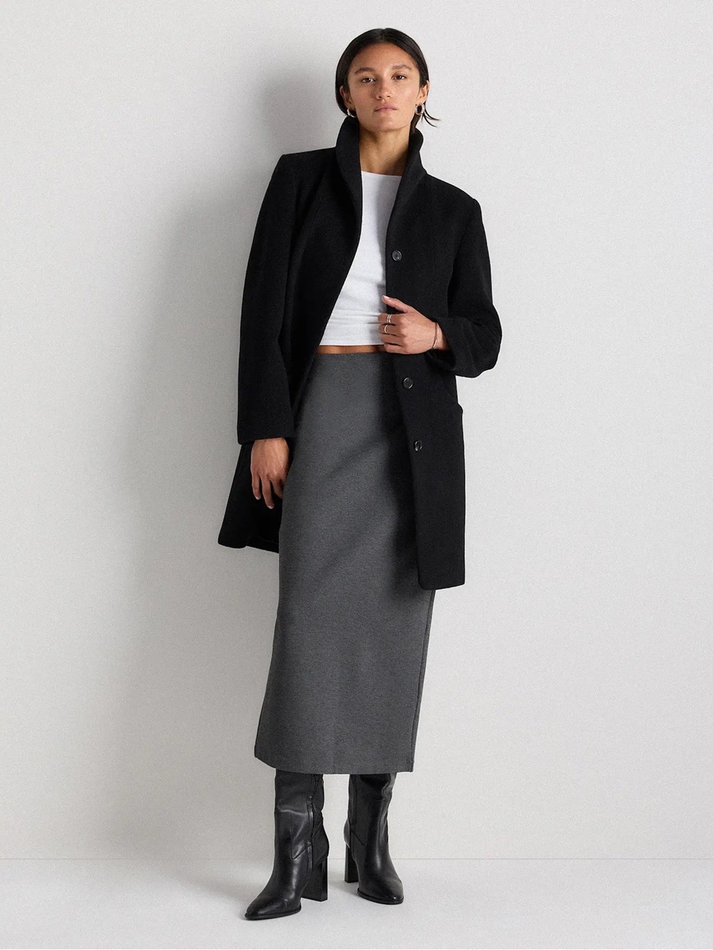 Quince Wool Cashmere Cocoon Coat XS Black